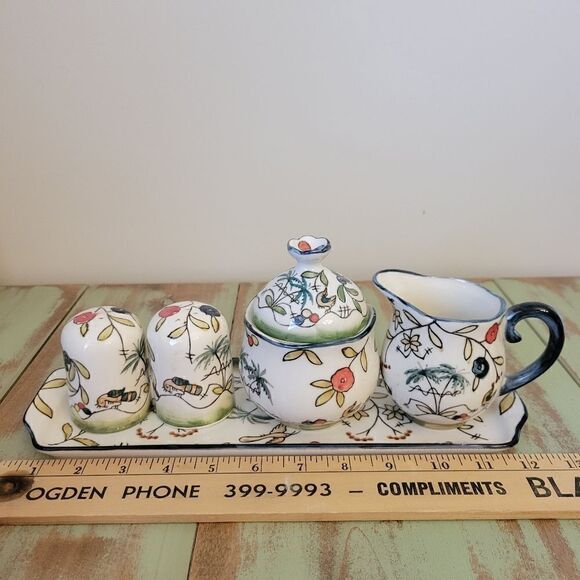 Temptations By Tara Birds Palm Cracker Tray Salt and Pepper Cream & Sugar Set - Picture 13 of 16